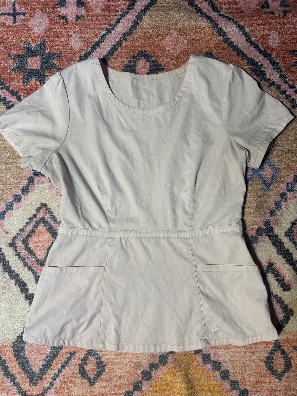 Jaanuu Blush Pink Women's Scoop-Neck Peplum Scrub Top Size Small